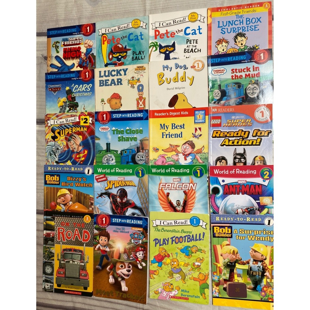 Lot of 20 Childrens Early Reader Books Level 1 2 Pete the Cat Marvel Paw Patrol